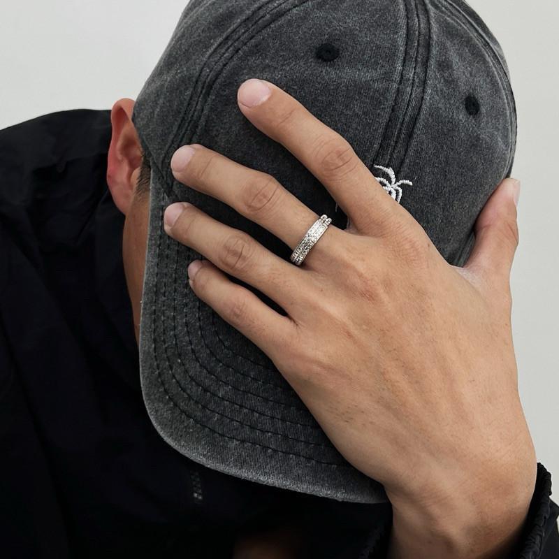 現貨 實拍 雙排滿鑽 鈦鋼戒指 男戒 亮鑽戒指 雙排鑽 兩排鑽 戒指-細節圖4