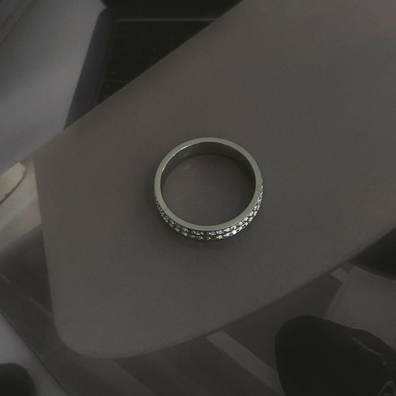 現貨 實拍 雙排滿鑽 鈦鋼戒指 男戒 亮鑽戒指 雙排鑽 兩排鑽 戒指-細節圖8