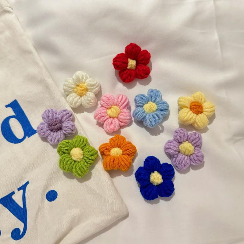 現貨 實拍 11色 毛線 小花 徽章 多巴胺 針織 別針 胸章 背包飾品-細節圖8