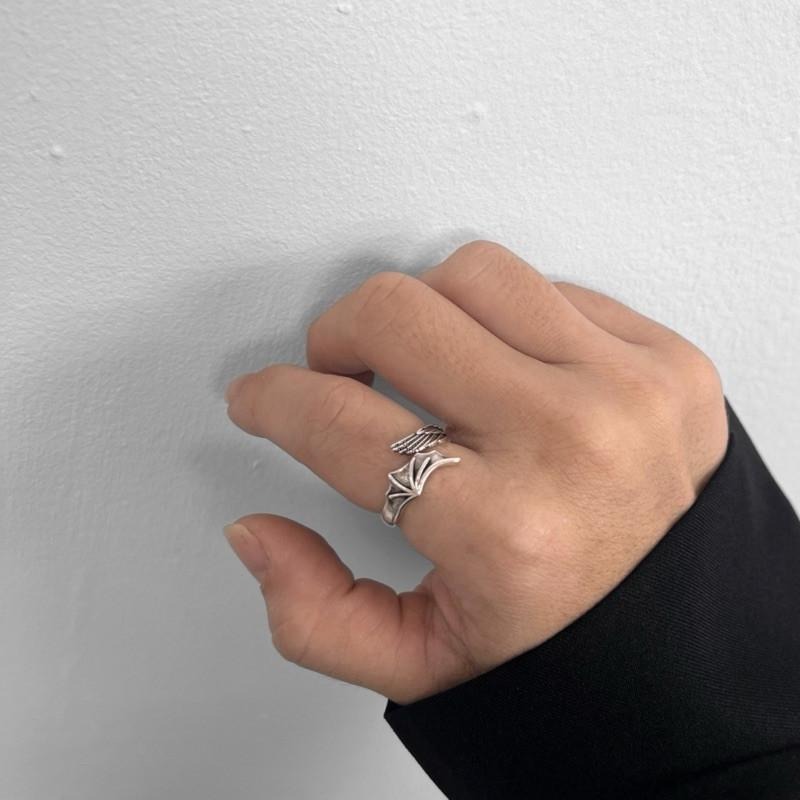 現貨 實拍 天使與惡魔 開口戒指 寬戒 戒圍可調 男戒 男生飾品 復古戒指 銀飾 s925 小東西工作室 SR024-細節圖3