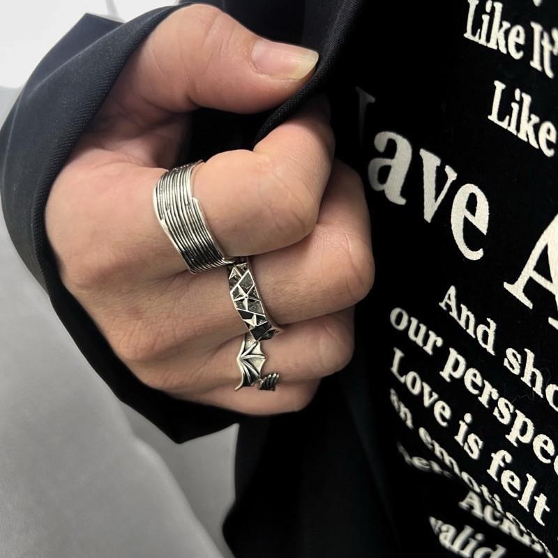 現貨 實拍 天使與惡魔 開口戒指 寬戒 戒圍可調 男戒 男生飾品 復古戒指 銀飾 s925 小東西工作室 SR024-細節圖7