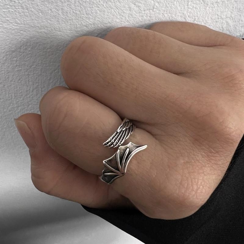 現貨 實拍 天使與惡魔 開口戒指 寬戒 戒圍可調 男戒 男生飾品 復古戒指 銀飾 s925 小東西工作室 SR024-細節圖8