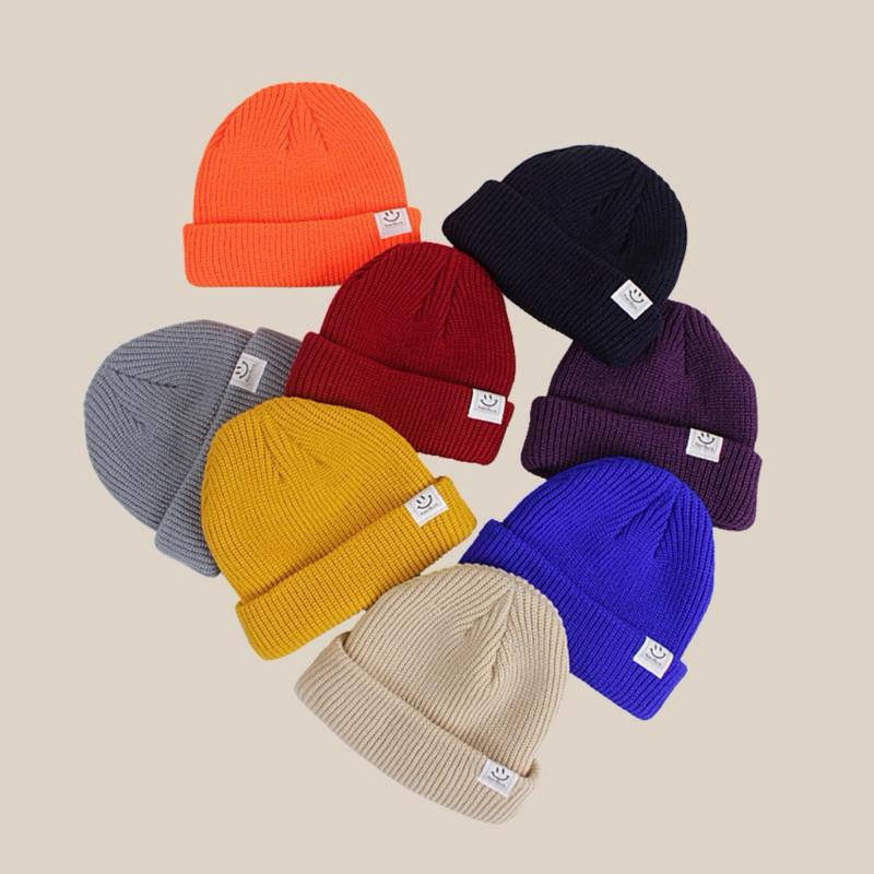 現貨有實戴 10色 好心情 微笑針織毛帽 親子 兒童 成人 瓜皮帽 保暖 毛帽 短毛帽 笑臉 毛線帽 地主帽-細節圖2