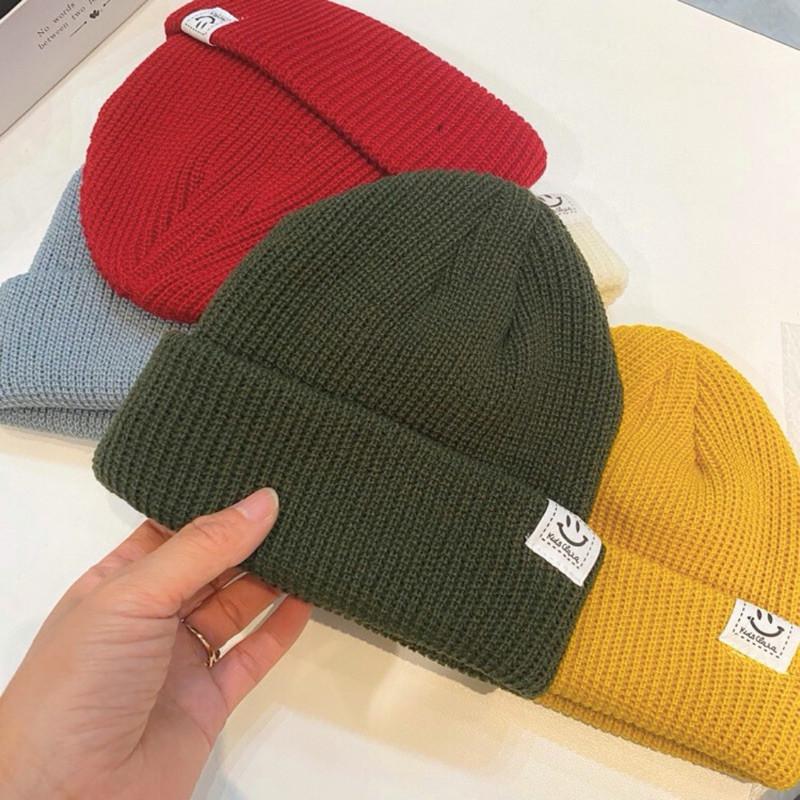 現貨有實戴 10色 好心情 微笑針織毛帽 親子 兒童 成人 瓜皮帽 保暖 毛帽 短毛帽 笑臉 毛線帽 地主帽-細節圖5