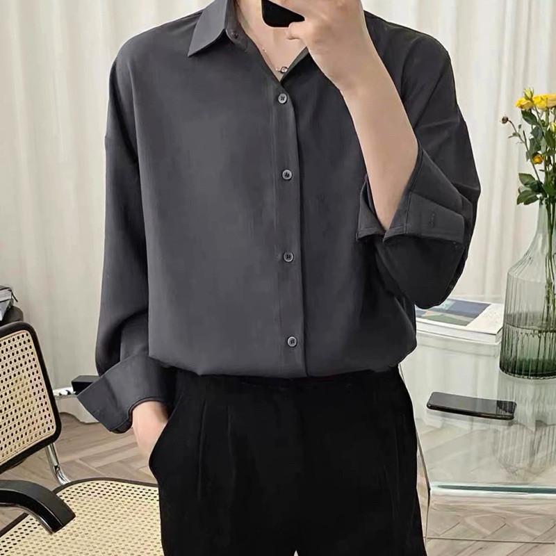 現貨3色 鬆弛感 長袖襯衫 雪紡襯衫 白襯衫 黑襯衫 白色襯衫 黑色襯衫 涼感 冰絲 男生襯衫 短袖上衣 素面 百搭襯衫-細節圖4