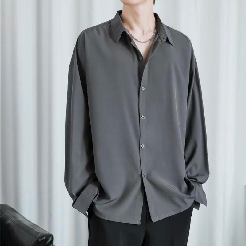 現貨3色 鬆弛感 長袖襯衫 雪紡襯衫 白襯衫 黑襯衫 白色襯衫 黑色襯衫 涼感 冰絲 男生襯衫 短袖上衣 素面 百搭襯衫-細節圖7