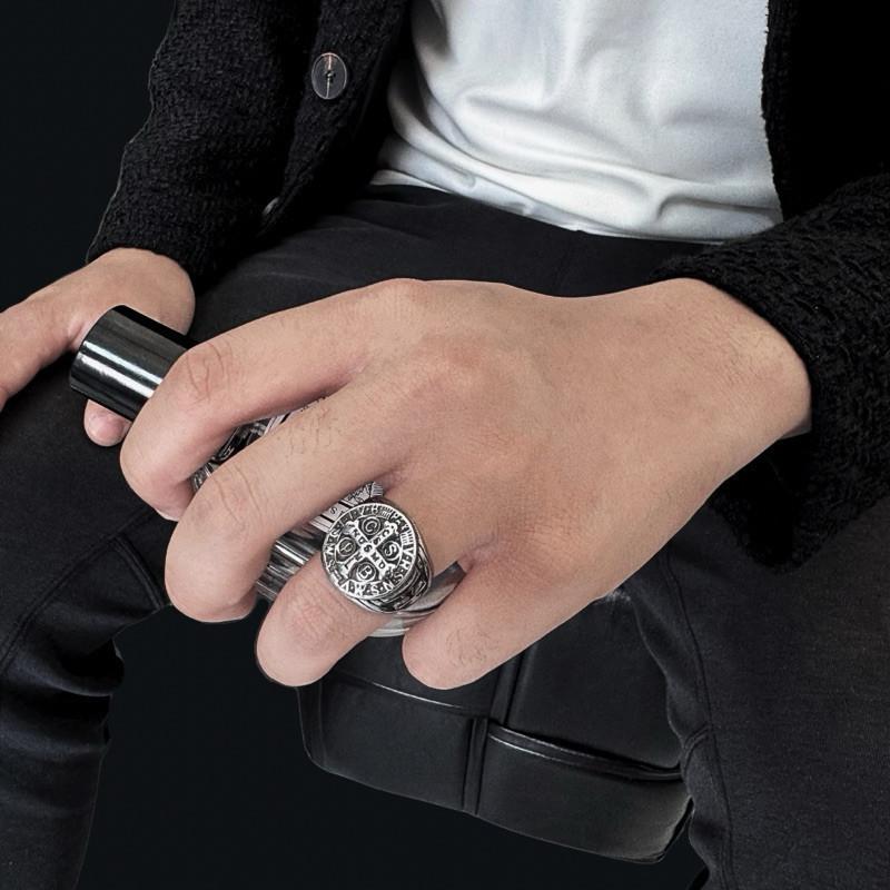 現貨 實拍 立體黑修士 圖章 戒指 鈦鋼 聖母 驅魔 男戒 寬戒-細節圖8