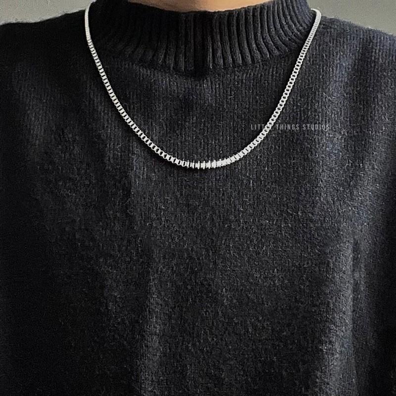 現貨 實拍 小方磚 鈦鋼項鍊 素項鍊 簡約 項鍊 男生項鍊 素鏈 長鏈 銀色 串接-細節圖2