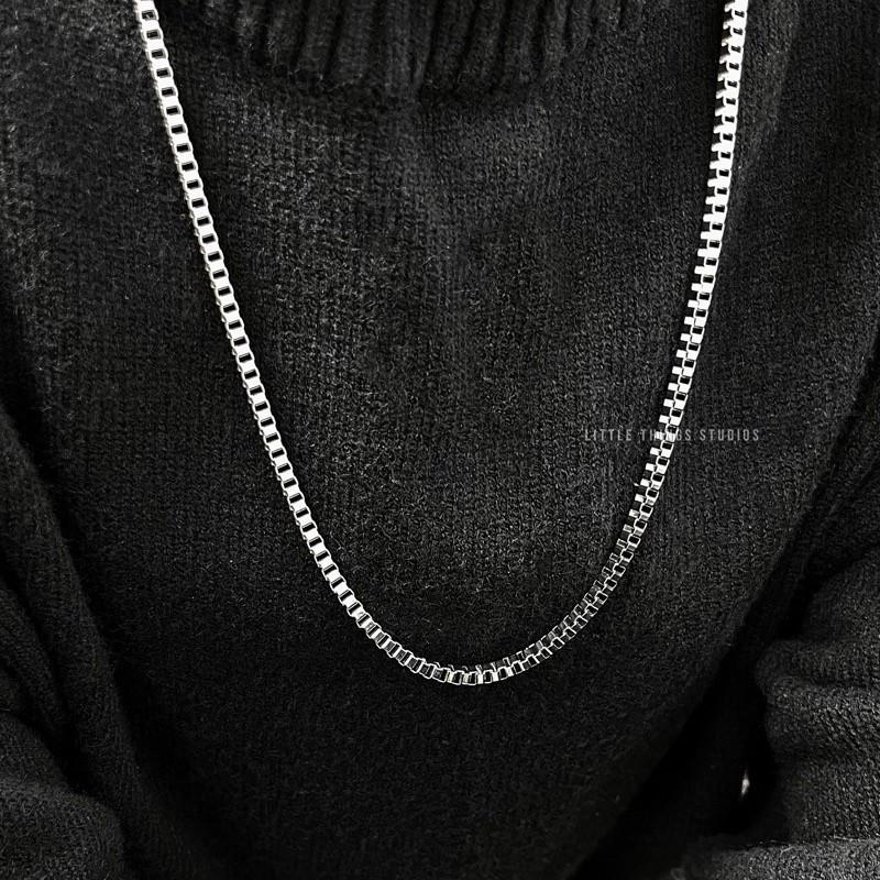現貨 實拍 小方磚 鈦鋼項鍊 素項鍊 簡約 項鍊 男生項鍊 素鏈 長鏈 銀色 串接-細節圖4