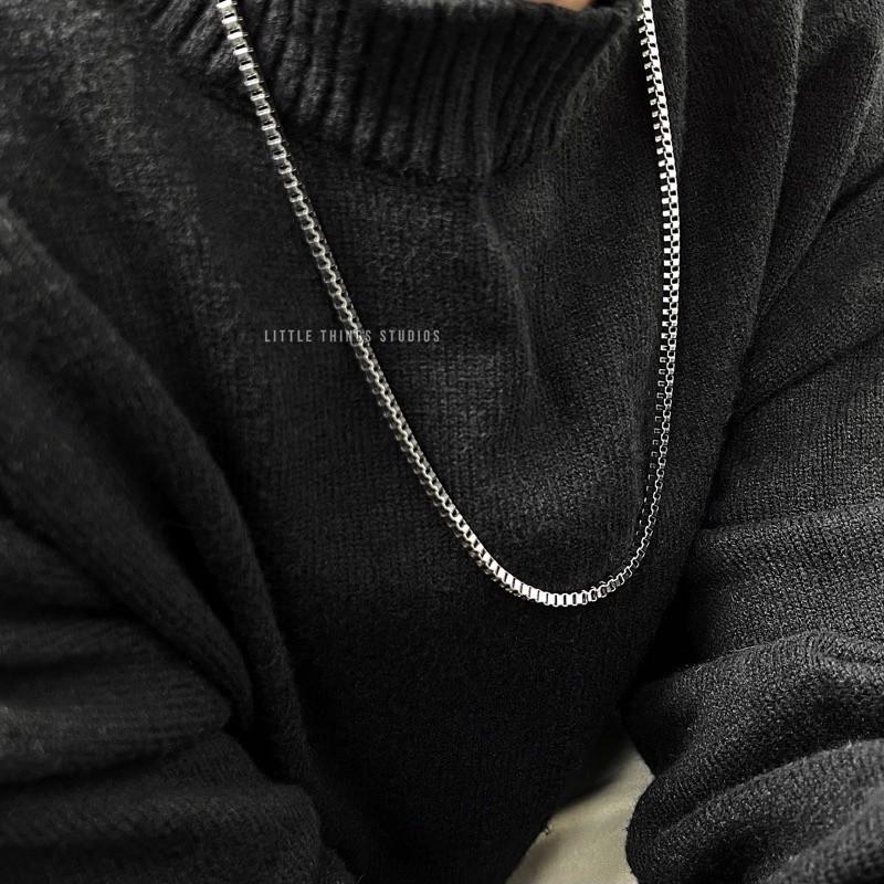 現貨 實拍 小方磚 鈦鋼項鍊 素項鍊 簡約 項鍊 男生項鍊 素鏈 長鏈 銀色 串接-細節圖6