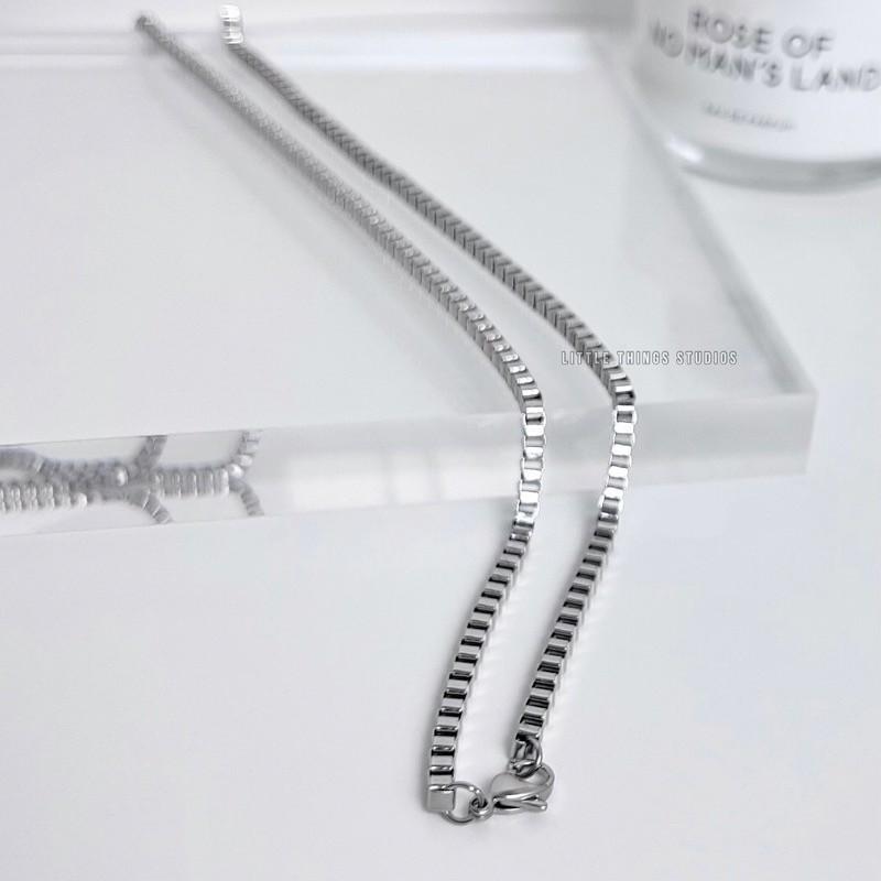現貨 實拍 小方磚 鈦鋼項鍊 素項鍊 簡約 項鍊 男生項鍊 素鏈 長鏈 銀色 串接-細節圖7