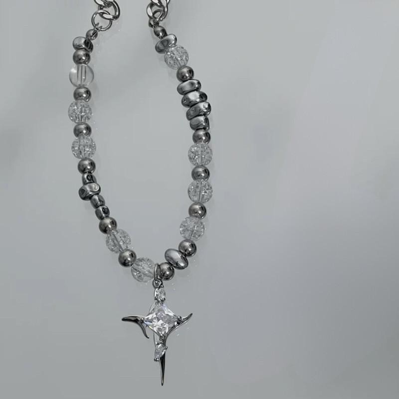 現貨 冰晶串珠 珠珠項鍊 串珠項鍊 鈦鋼項鍊 透明 串珠 墜鍊 潮流 項鏈 小眾 特別 飾品 男 女  SN144-細節圖3