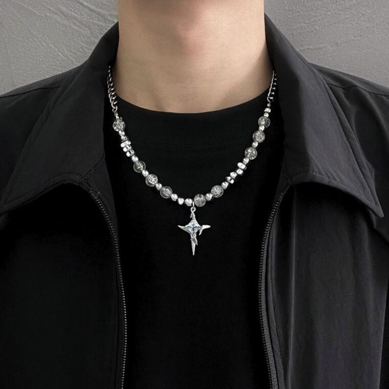 現貨 冰晶串珠 珠珠項鍊 串珠項鍊 鈦鋼項鍊 透明 串珠 墜鍊 潮流 項鏈 小眾 特別 飾品 男 女  SN144-細節圖4