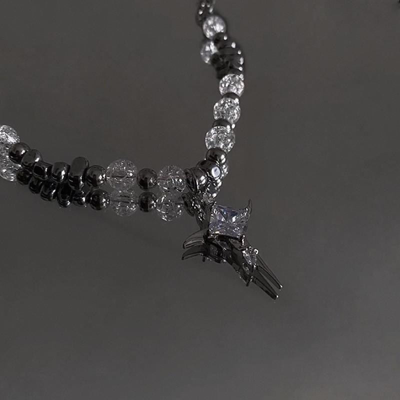 現貨 冰晶串珠 珠珠項鍊 串珠項鍊 鈦鋼項鍊 透明 串珠 墜鍊 潮流 項鏈 小眾 特別 飾品 男 女  SN144-細節圖5