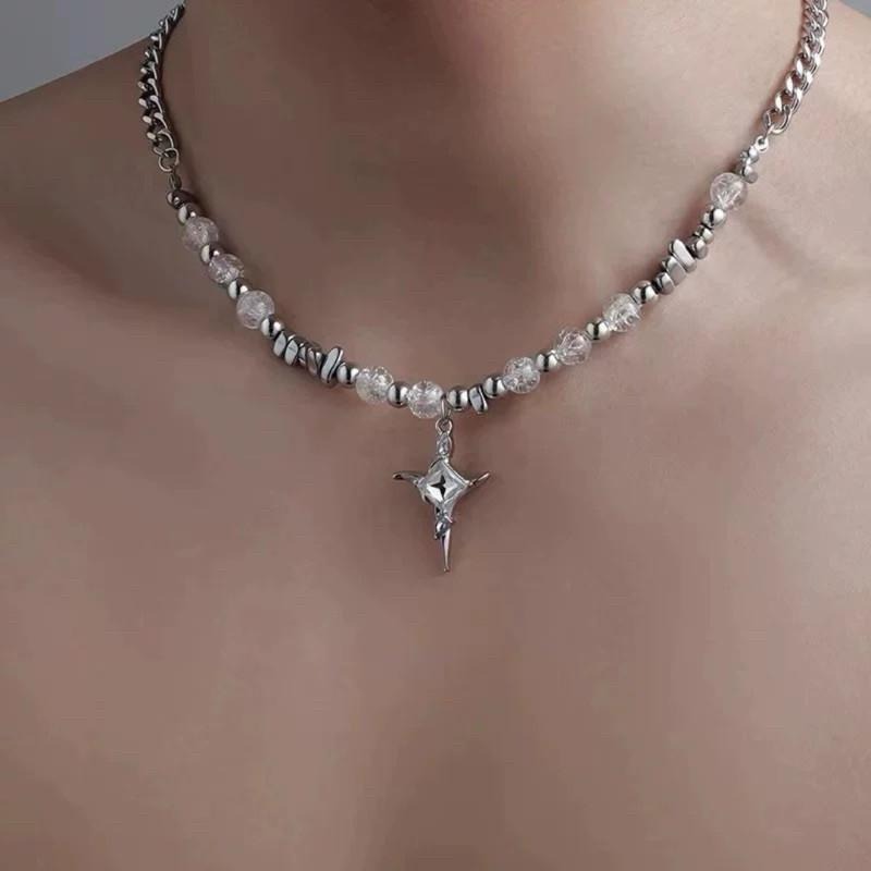 現貨 冰晶串珠 珠珠項鍊 串珠項鍊 鈦鋼項鍊 透明 串珠 墜鍊 潮流 項鏈 小眾 特別 飾品 男 女  SN144-細節圖6