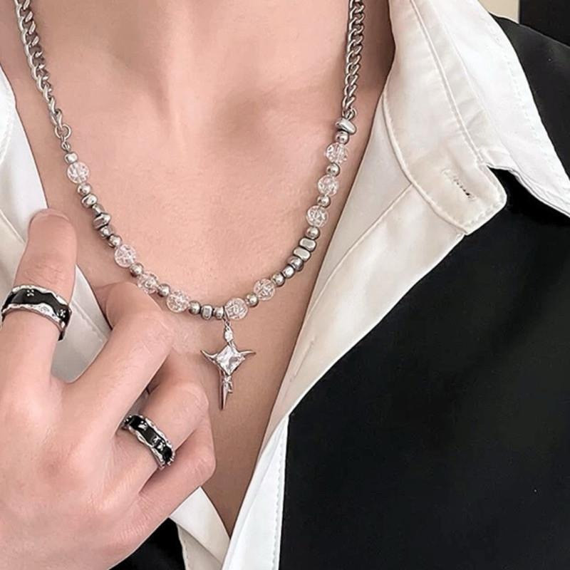 現貨 冰晶串珠 珠珠項鍊 串珠項鍊 鈦鋼項鍊 透明 串珠 墜鍊 潮流 項鏈 小眾 特別 飾品 男 女  SN144-細節圖7