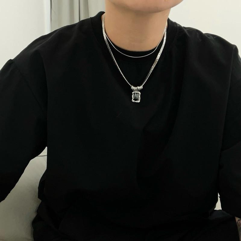 現貨 實拍 多層異形 鈦鋼 雙層 鋼飾 寶石項鍊 SN123-細節圖2