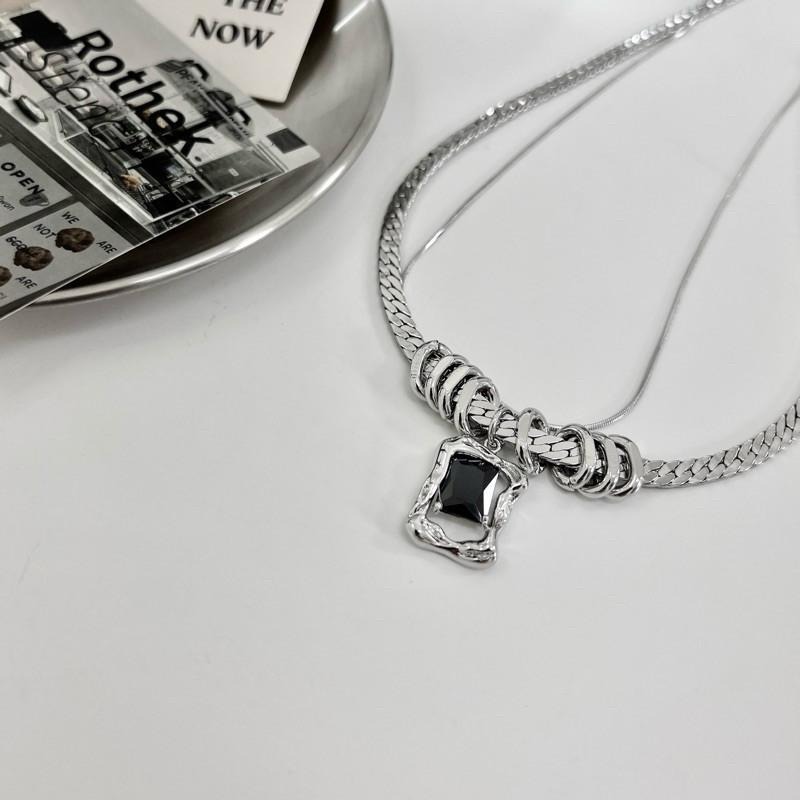 現貨 實拍 多層異形 鈦鋼 雙層 鋼飾 寶石項鍊 SN123-細節圖3