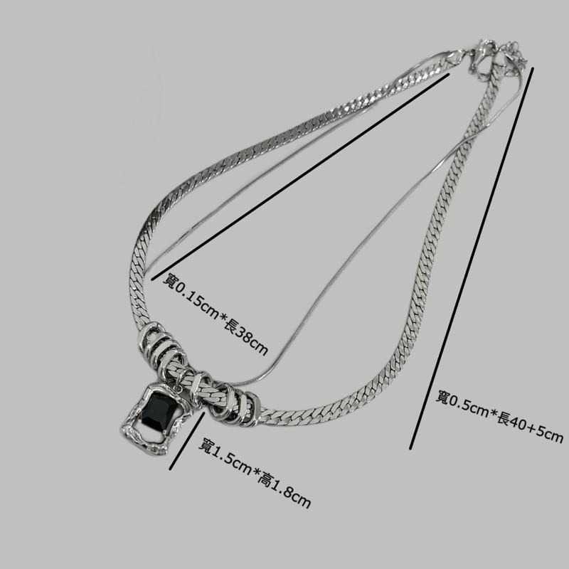 現貨 實拍 多層異形 鈦鋼 雙層 鋼飾 寶石項鍊 SN123-細節圖7