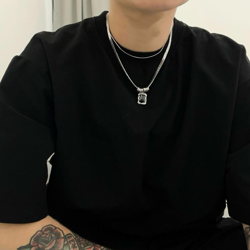 現貨 實拍 多層異形 鈦鋼 雙層 鋼飾 寶石項鍊 SN123-細節圖8