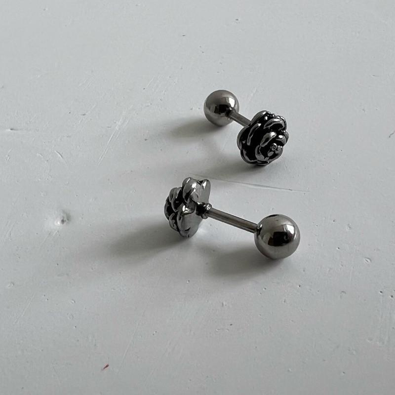 現貨 實拍 韓國空運 立體玫瑰 玫瑰 耳環 鈦鋼 仿舊 立體 鎖珠 耳釘 男 女 復古玫瑰-細節圖4