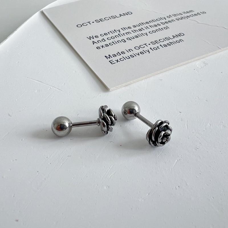 現貨 實拍 韓國空運 立體玫瑰 玫瑰 耳環 鈦鋼 仿舊 立體 鎖珠 耳釘 男 女 復古玫瑰-細節圖5