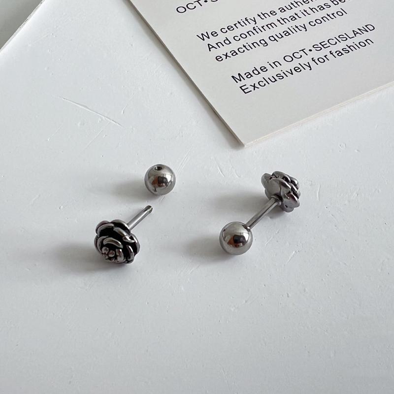 現貨 實拍 韓國空運 立體玫瑰 玫瑰 耳環 鈦鋼 仿舊 立體 鎖珠 耳釘 男 女 復古玫瑰-細節圖6