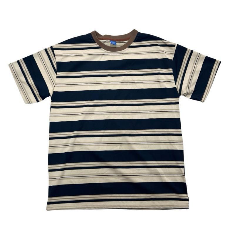 現貨 2色 單品實拍 回到過去 條紋短袖 大地色 寬鬆 短tee 復古 男生 情侶 上衣 落肩 咖啡色 情侶上衣-細節圖7