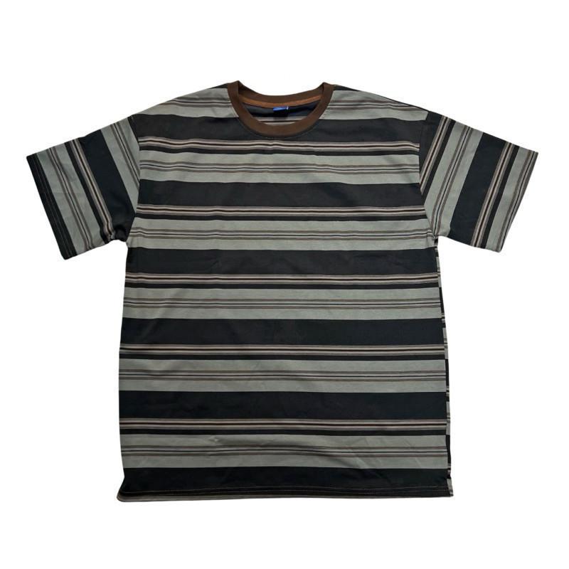 現貨 2色 單品實拍 回到過去 條紋短袖 大地色 寬鬆 短tee 復古 男生 情侶 上衣 落肩 咖啡色 情侶上衣-細節圖8