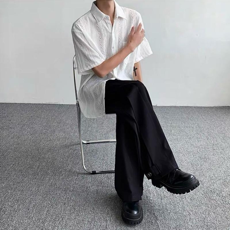 現貨 細節實拍 白色 鏤空雕花紋襯衫 短袖襯衫 花襯衫 海島 男 ST015_1-細節圖2