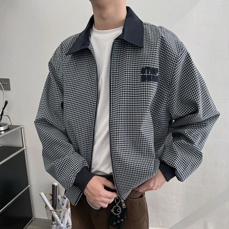 現貨 細節實拍 巴恩風 翻領 格子 夾克 外套 撞色 格紋 男 SJ013-細節圖2