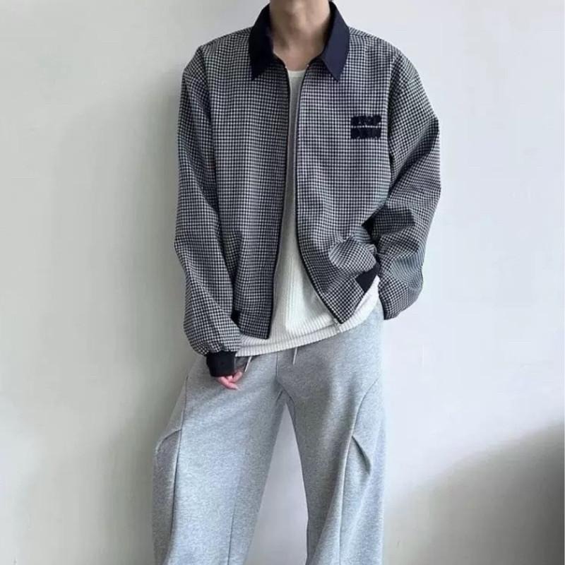 現貨 細節實拍 巴恩風 翻領 格子 夾克 外套 撞色 格紋 男 SJ013-細節圖4