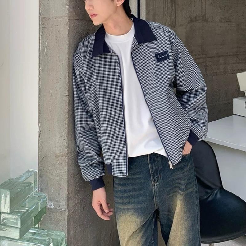 現貨 細節實拍 巴恩風 翻領 格子 夾克 外套 撞色 格紋 男 SJ013-細節圖7