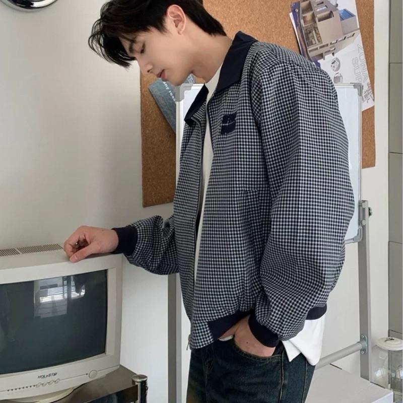 現貨 細節實拍 巴恩風 翻領 格子 夾克 外套 撞色 格紋 男 SJ013-細節圖8