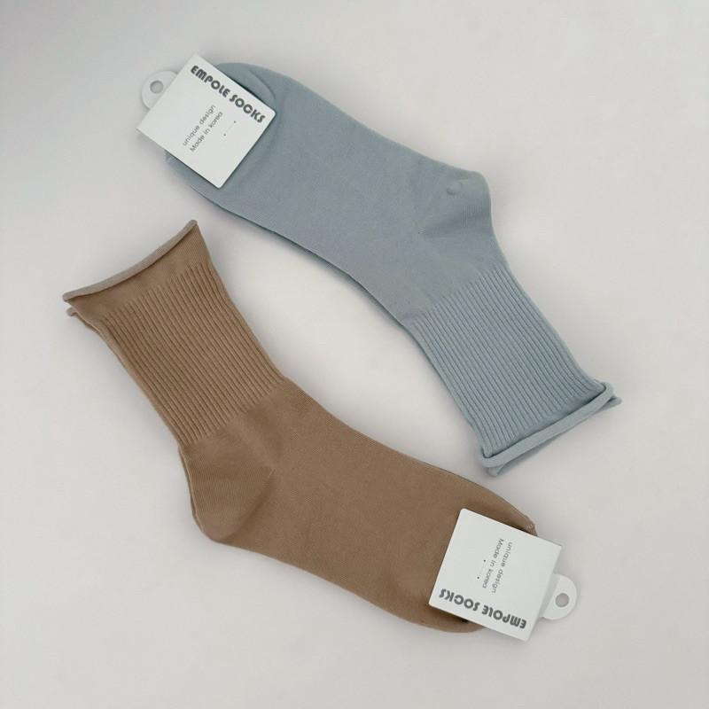 現貨 實拍 韓國製 捲捲邊 素面 短襪 韓系 襪子 中筒襪 棉-細節圖2