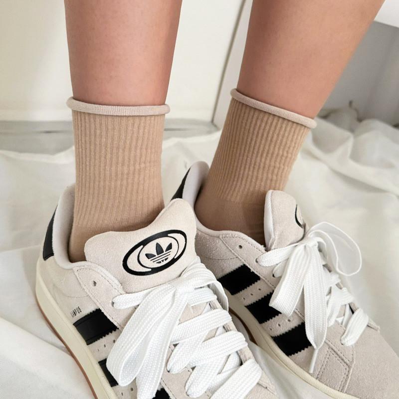 現貨 實拍 韓國製 捲捲邊 素面 短襪 韓系 襪子 中筒襪 棉-細節圖5