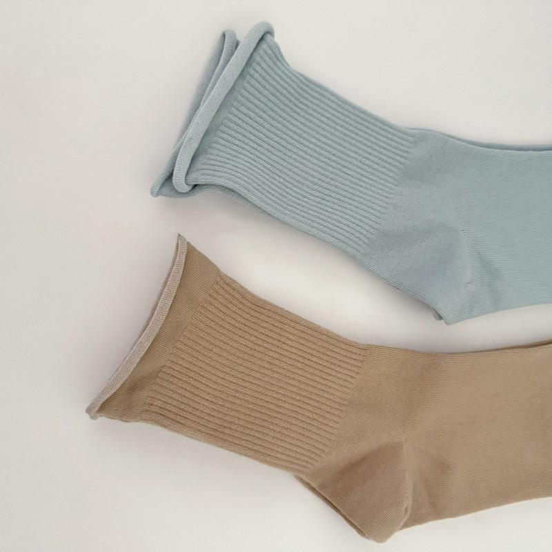 現貨 實拍 韓國製 捲捲邊 素面 短襪 韓系 襪子 中筒襪 棉-細節圖6