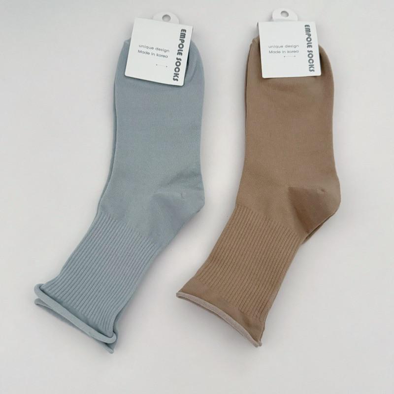 現貨 實拍 韓國製 捲捲邊 素面 短襪 韓系 襪子 中筒襪 棉-細節圖7