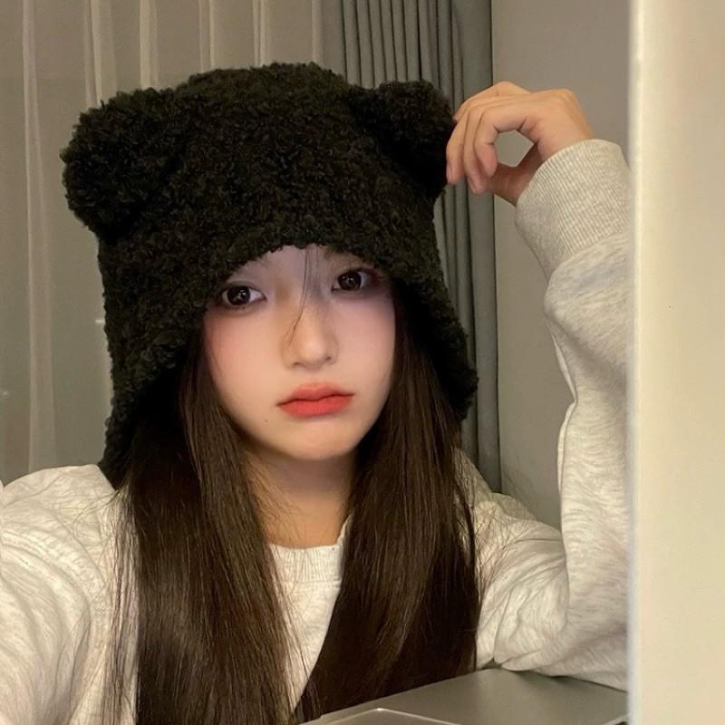 現貨 2色 護耳帽 針織 護耳帽 毛帽 秋冬 保暖 男 女 小熊 韓系慵懶熊熊帽-細節圖3