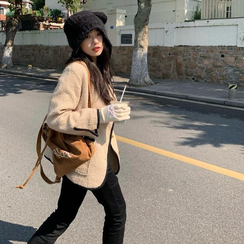 現貨 2色 護耳帽 針織 護耳帽 毛帽 秋冬 保暖 男 女 小熊 韓系慵懶熊熊帽-細節圖5