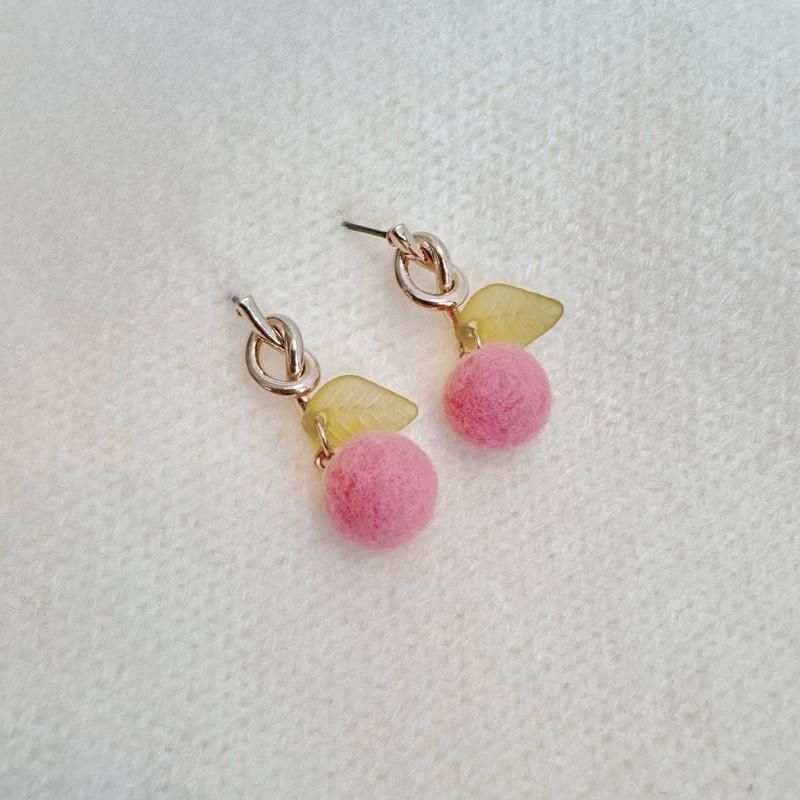 現貨 實拍 韓國空運 絨毛櫻桃 垂墜 耳環 韓系 女 韓國飾品 少女-細節圖3