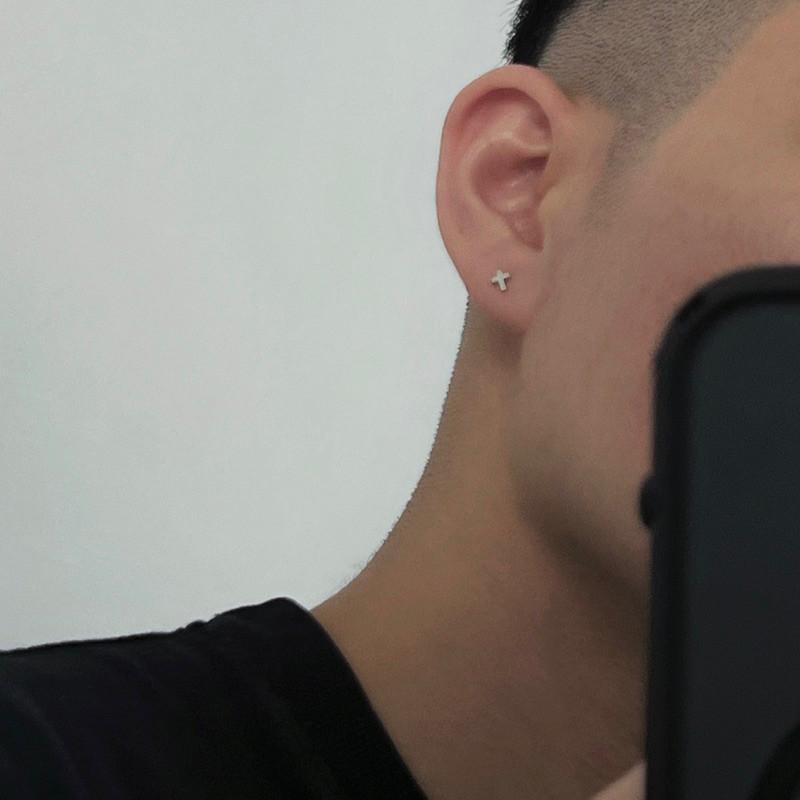 現貨 實拍 超迷你系列 十字架 耳環 鈦鋼 迷你 銀色 耳釘-細節圖2