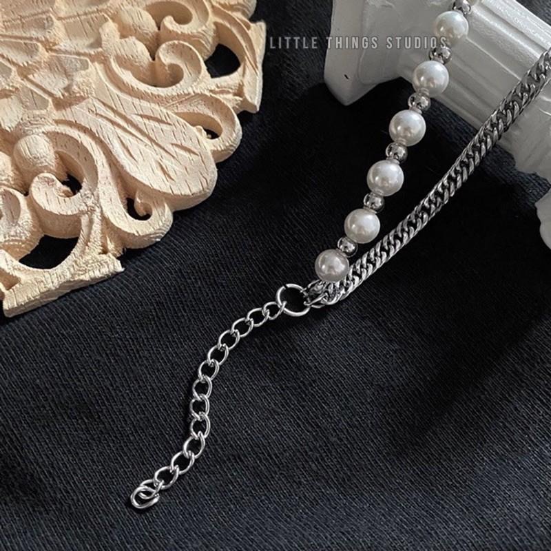 現貨 雙層疊戴 鈦鋼 珍珠 手鏈 疊戴 串珠 男 手鍊 SW019-細節圖4