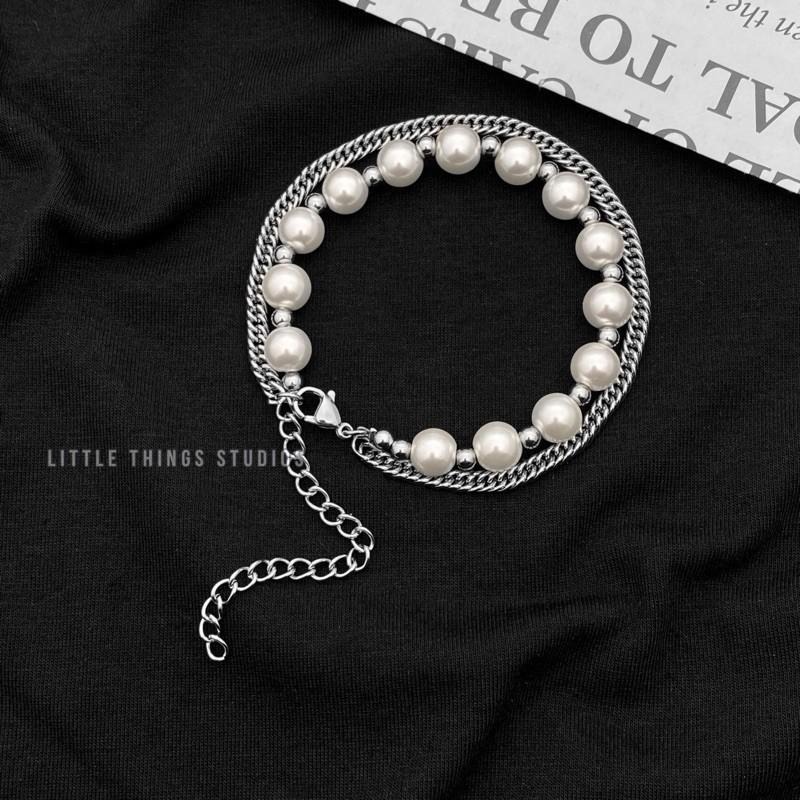 現貨 雙層疊戴 鈦鋼 珍珠 手鏈 疊戴 串珠 男 手鍊 SW019-細節圖7