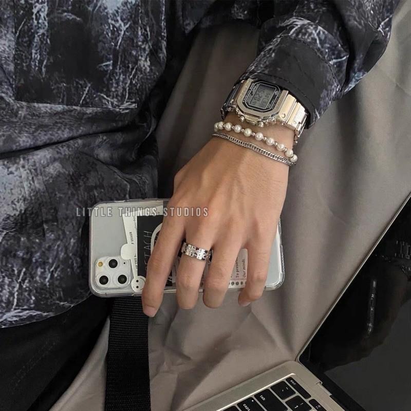 現貨 雙層疊戴 鈦鋼 珍珠 手鏈 疊戴 串珠 男 手鍊 SW019-細節圖8