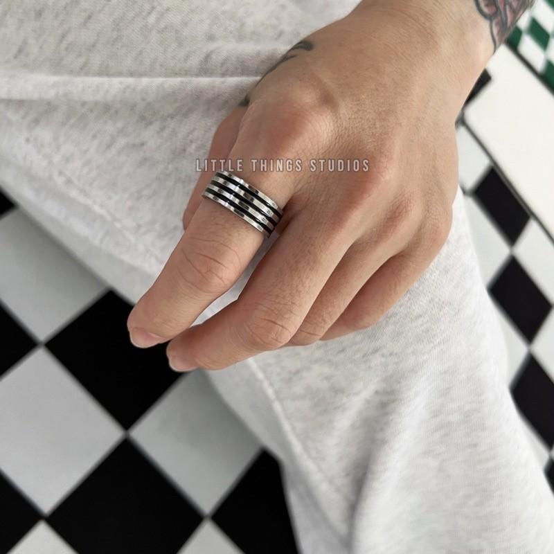 現貨 實拍 三槓黑線 鈦鋼 戒指 男生 簡約 線條 黑 銀-細節圖7