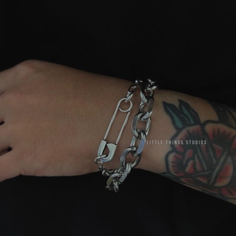 現貨 實拍 設計款 別針 拼接 手鏈 仿舊 手鍊 個性 銀 S925 SW037-細節圖3