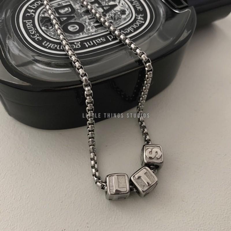 最後現貨特價 客製化 實拍 字母方塊項鍊 鈦鋼 字母 對鍊-細節圖2