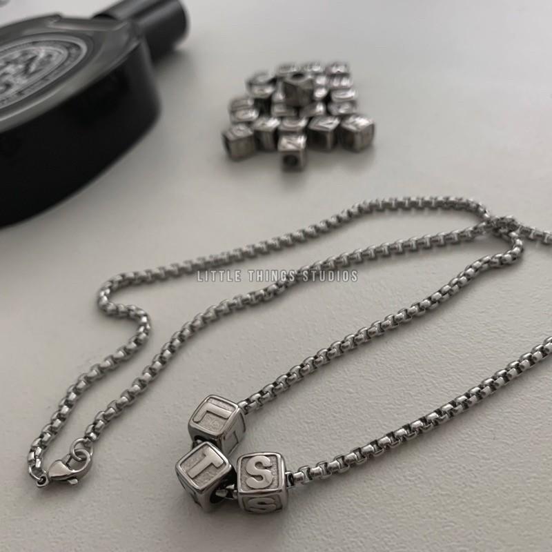 最後現貨特價 客製化 實拍 字母方塊項鍊 鈦鋼 字母 對鍊-細節圖4