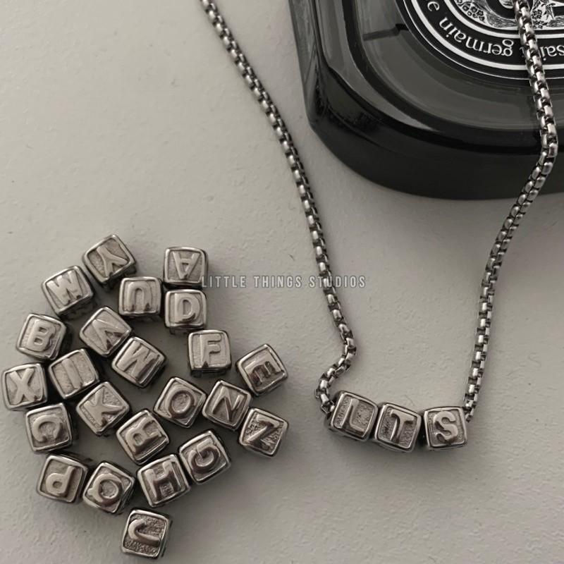 最後現貨特價 客製化 實拍 字母方塊項鍊 鈦鋼 字母 對鍊-細節圖5